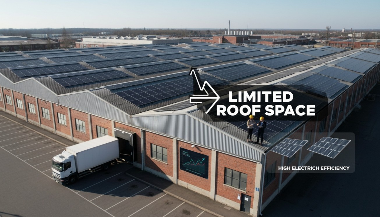 Space-limited commercial rooftop solar project showing how TOPCon solar modules improve roof power density and energy output
